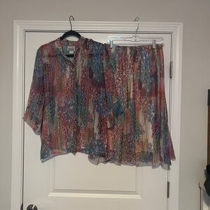 Colorful Animal Print Blouse and Skirt Set